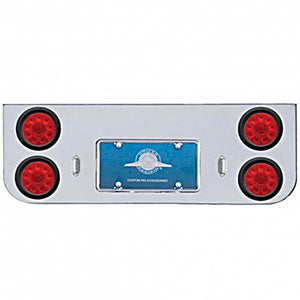 Chrome Rear Center Panel w/ 4 X 10 LED 4" Lights & Grommets - Red LEDs (Red or Clear Lens)