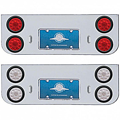 Chrome Rear Center Panel w/ 4 X 10 LED 4" Lights & Grommets - Red LEDs (Red or Clear Lens)
