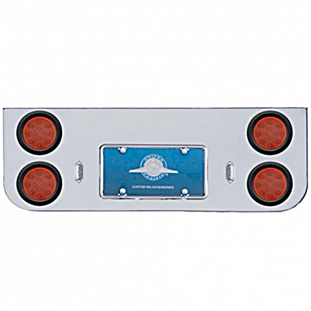 Chrome Rear Center Panel w/ 4 X 12 LED 4" Reflector Lights & Grommets - Red LEDs (Red or Clear Lens)