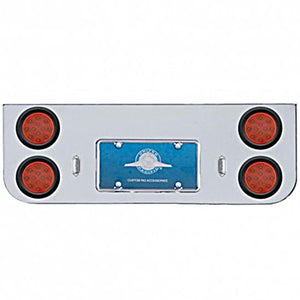 Chrome Rear Center Panel w/ 4 X 12 LED 4" Reflector Lights & Grommets - Red LEDs (Red or Clear Lens)