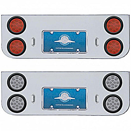 Chrome Rear Center Panel w/ 4 X 12 LED 4" Reflector Lights & Grommets - Red LEDs (Red or Clear Lens)