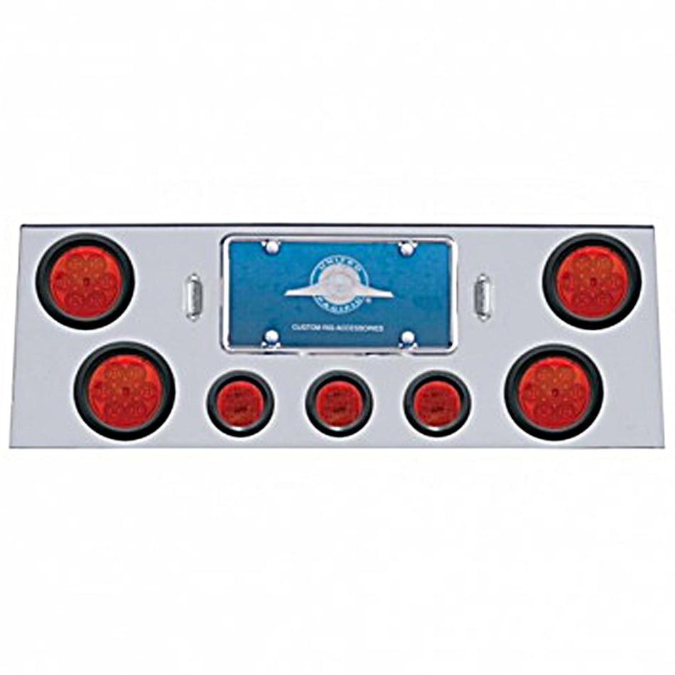 Stainless Steel Rear Center Panel w/ 4 X 7 LED 4" Reflector Lights & 3 X 13 LED 2-1/2" Lights - Red LEDs (Red or Clear Lens)