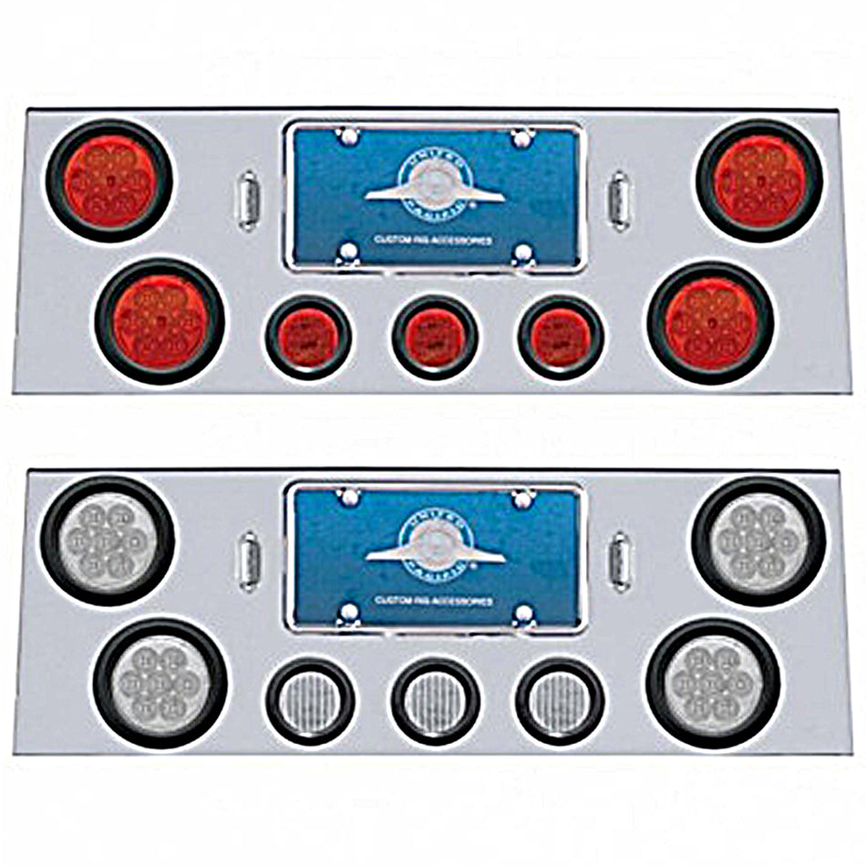 Stainless Steel Rear Center Panel w/ 4 X 7 LED 4" Reflector Lights & 3 X 13 LED 2-1/2" Lights - Red LEDs (Red or Clear Lens)