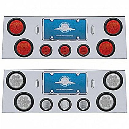 Stainless Steel Rear Center Panel w/ 4 X 7 LED 4" Reflector Lights & 3 X 13 LED 2-1/2" Lights - Red LEDs (Red or Clear Lens)