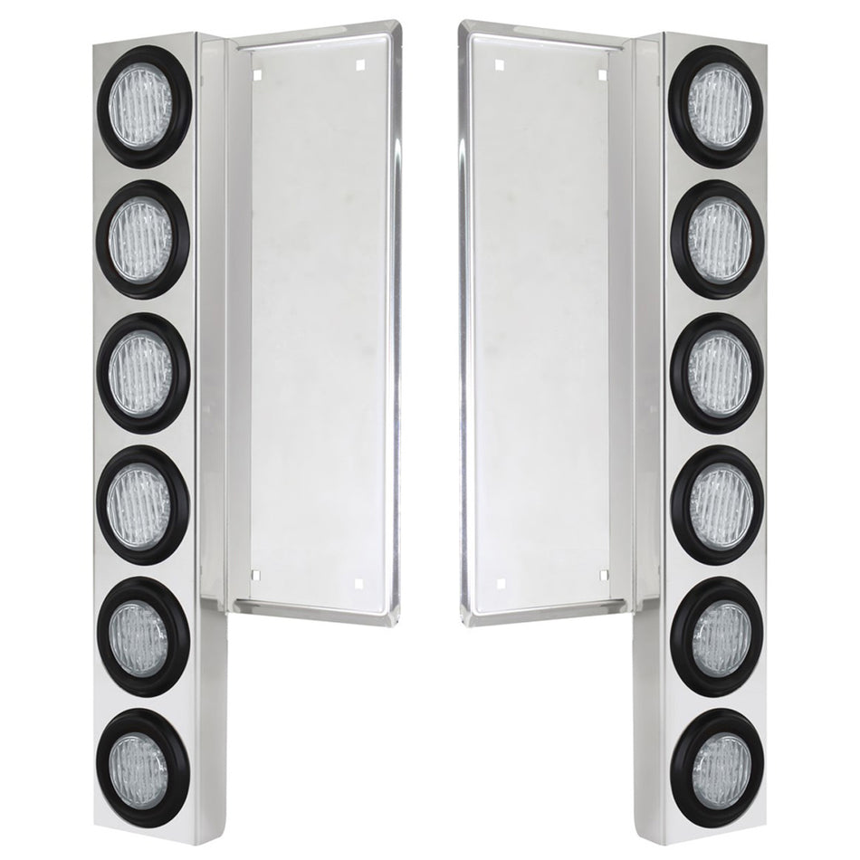 Freightliner Stainless Steel Front Air Cleaner Bracket w/ 12 X 9 LED 2" Lights - Amber LEDs (Clear Lens)