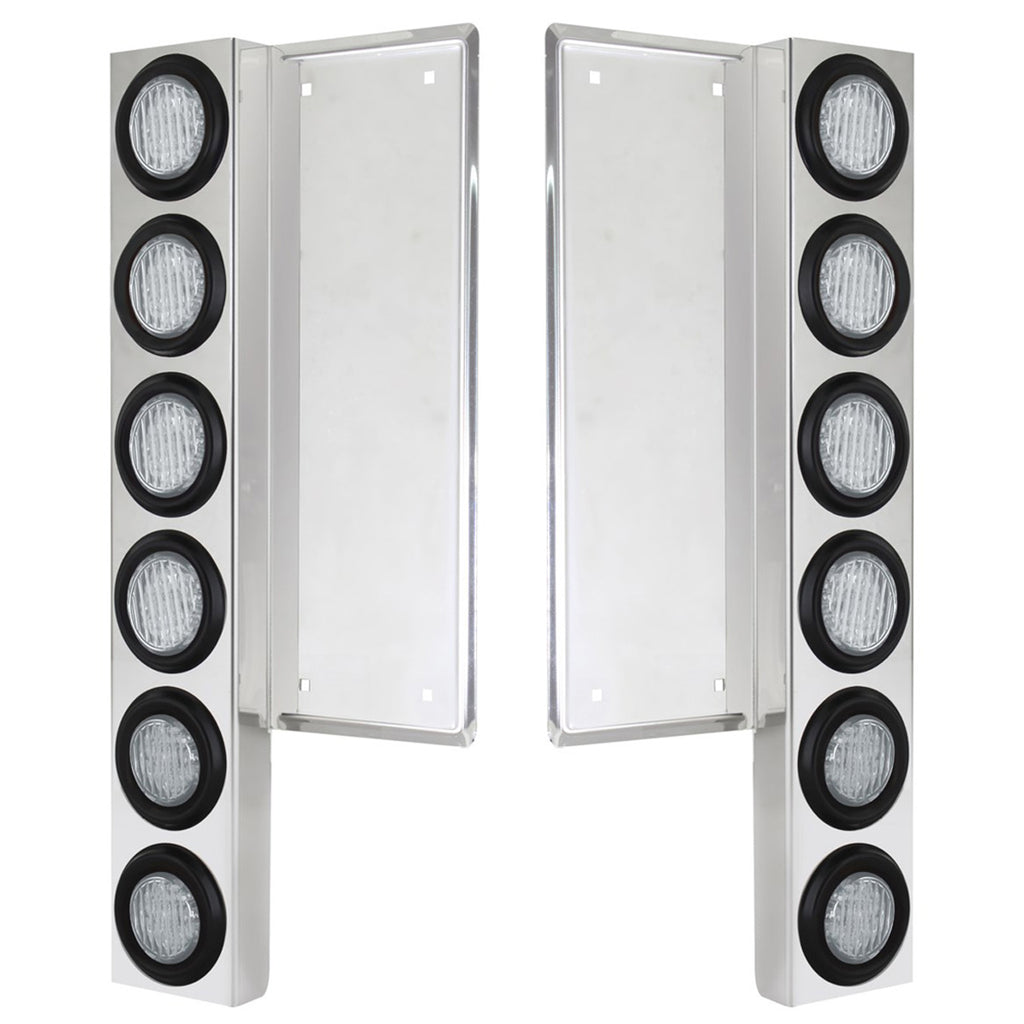 Freightliner Stainless Steel Front Air Cleaner Bracket w/ 12 X 9 LED 2" Lights - Amber LEDs (Clear Lens)