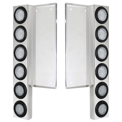 Freightliner Stainless Steel Front Air Cleaner Bracket w/ 12 X 9 LED 2" Lights - Amber LEDs (Clear Lens)