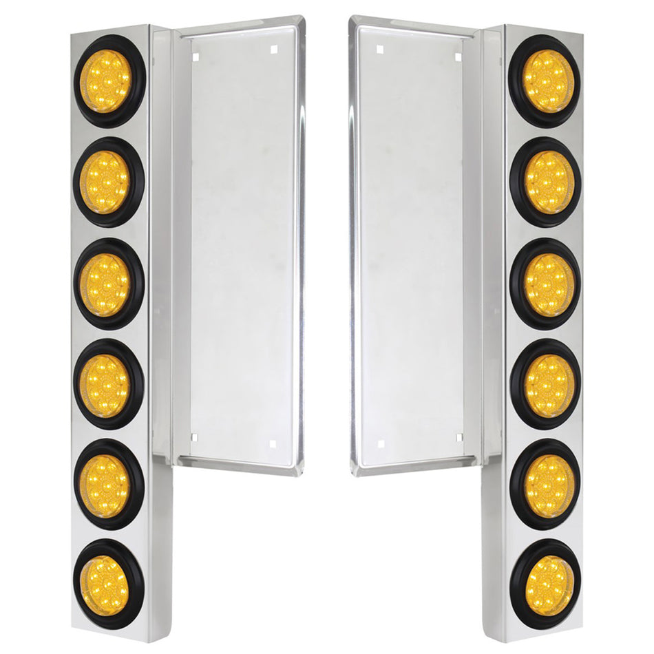 Freightliner Stainless Steel Front Air Cleaner Bracket w/ 12 X 9 LED 2" Reflector Lights - Amber LEDs (Amber or Clear Lens)