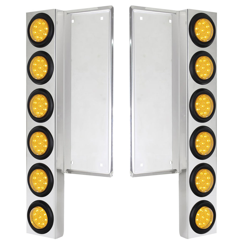 Freightliner Stainless Steel Front Air Cleaner Bracket w/ 12 X 9 LED 2" Reflector Lights - Amber LEDs (Amber or Clear Lens)