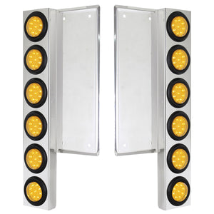 Freightliner Stainless Steel Front Air Cleaner Bracket w/ 12 X 9 LED 2" Reflector Lights - Amber LEDs (Amber or Clear Lens)