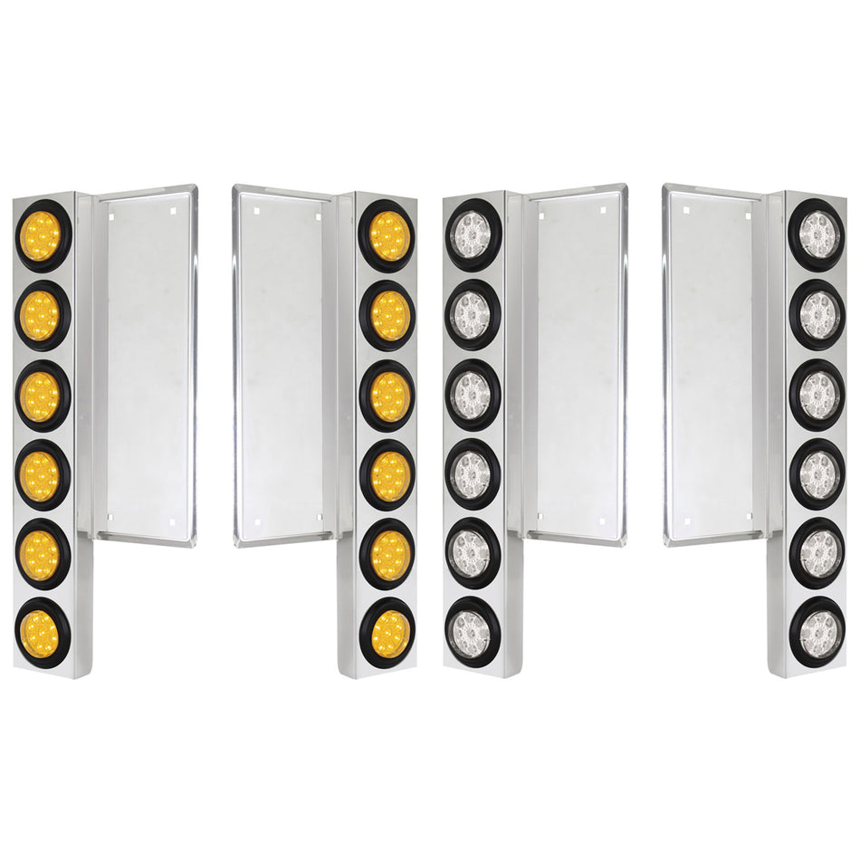 Freightliner Stainless Steel Front Air Cleaner Bracket w/ 12 X 9 LED 2" Reflector Lights - Amber LEDs (Amber or Clear Lens)