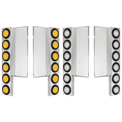 Freightliner Stainless Steel Front Air Cleaner Bracket w/ 12 X 9 LED 2" Reflector Lights - Amber LEDs (Amber or Clear Lens)