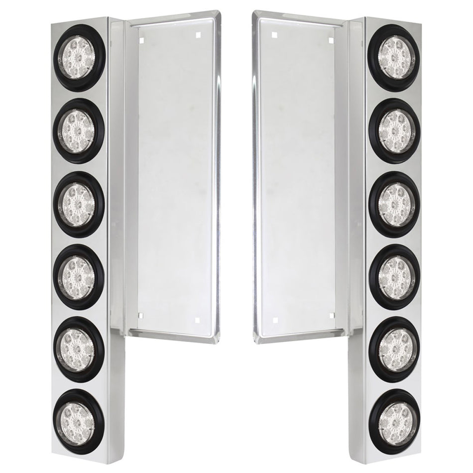 Freightliner Stainless Steel Front Air Cleaner Bracket w/ 12 X 9 LED 2" Reflector Lights - Amber LEDs (Amber or Clear Lens)