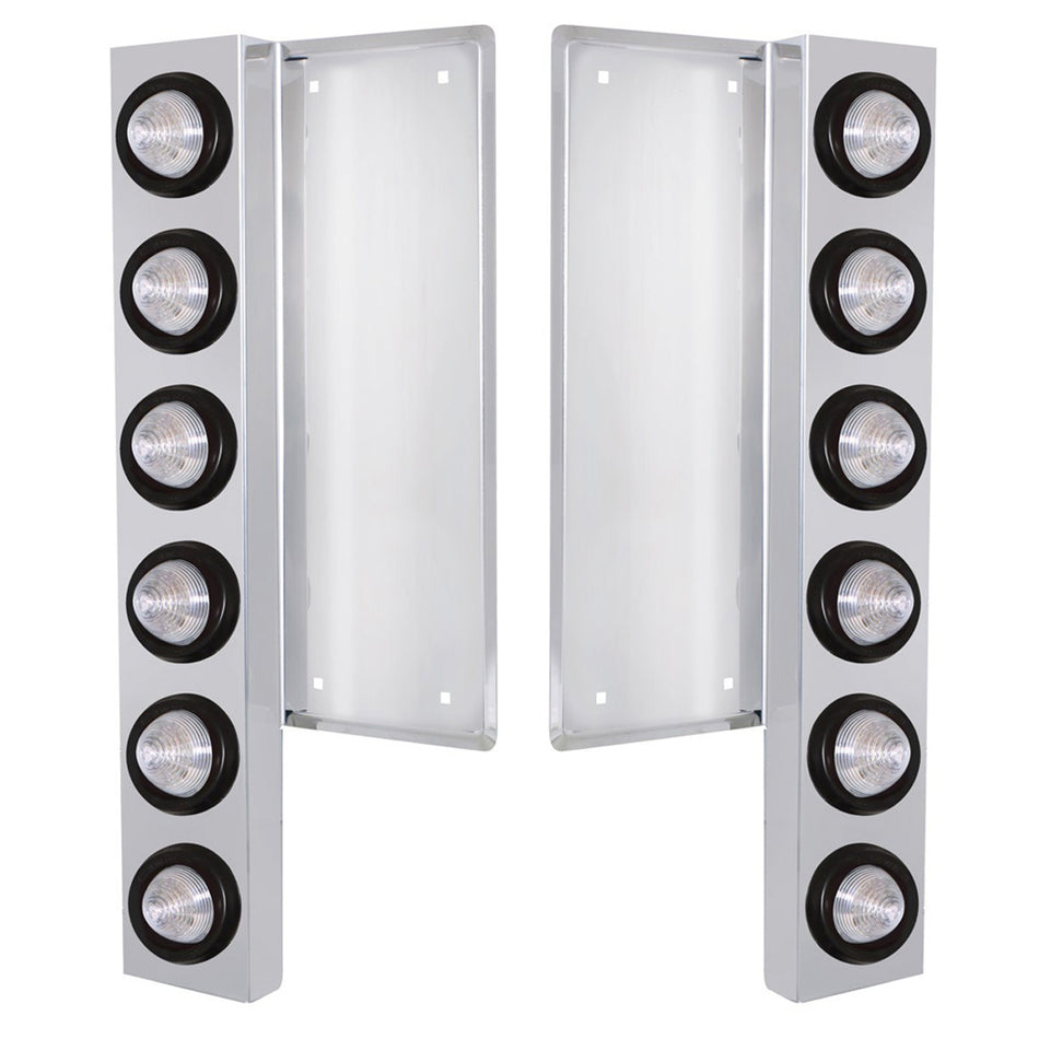 Freightliner Stainless Steel Front Air Cleaner Bracket w/ 12 X 9 LED 2" Beehive Lights - Amber LEDs (Clear Lens)