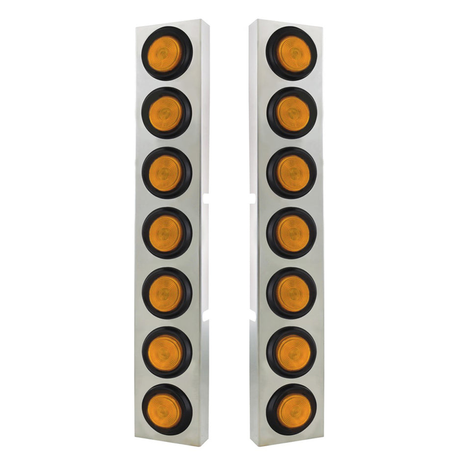 United Pacific - Kenworth Stainless Front Air Cleaner Bracket w/ 14 X 2" Flat Lights & Grommets