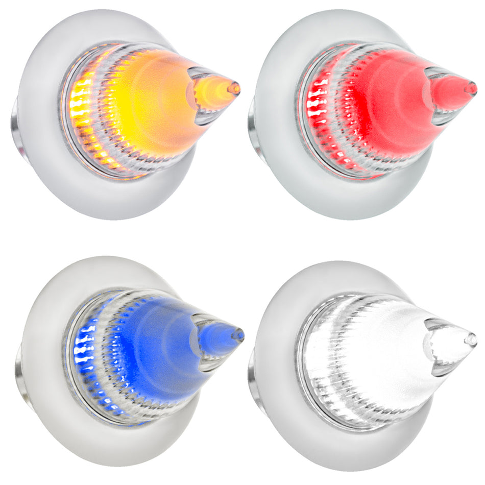 4 LED Dual Function 3/4" Mini Spike Clearance/Marker Light With Stainless Steel Bezel - Amber, Red, Blue or White (Clear Lens)