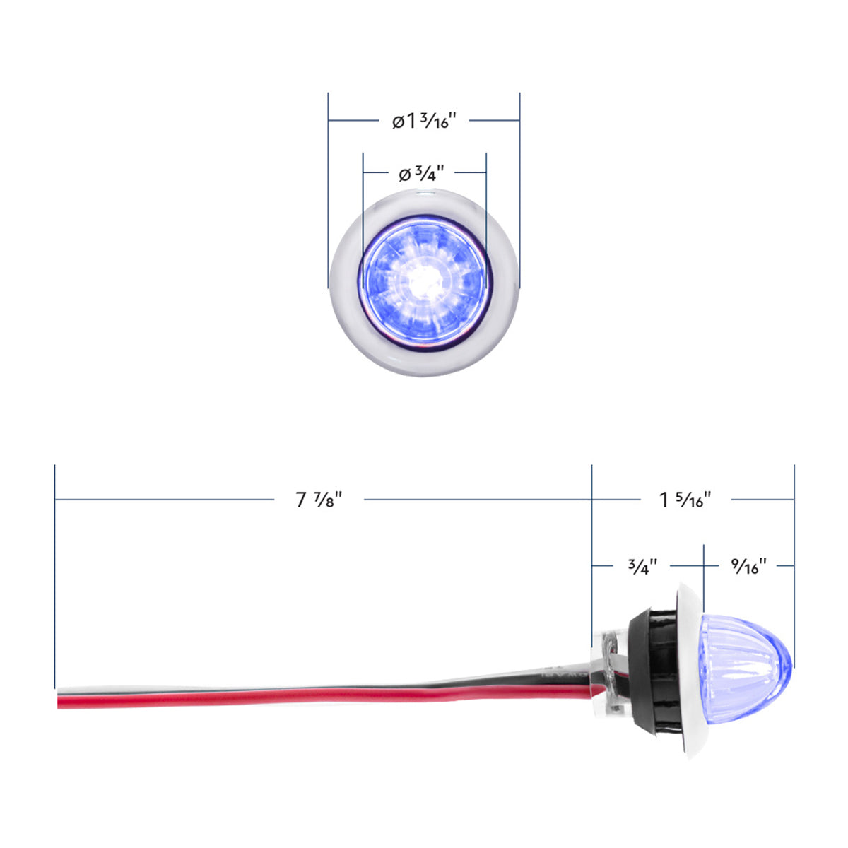 4 LED Dual Function 3/4" Mini Watermelon Clearance/Marker Light - Amber, Red, Blue or White LEDs (Clear Lens) - Berube's Truck Accessories