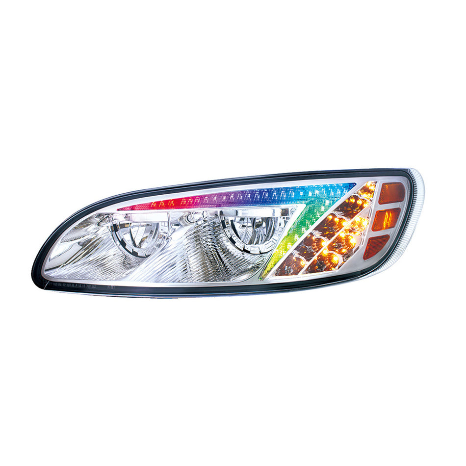 Chrome or Black LED Headlight With Color Changing Position Light Bar For Peterbilt 386 (2005-2015) & 387 (199-2010) (Driver or Passenger Side)