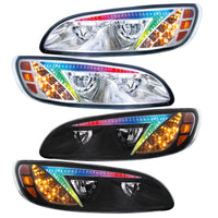 Chrome or Black LED Headlight With Color Changing Position Light Bar For Peterbilt 386 (2005-2015) & 387 (199-2010) (Driver or Passenger Side)