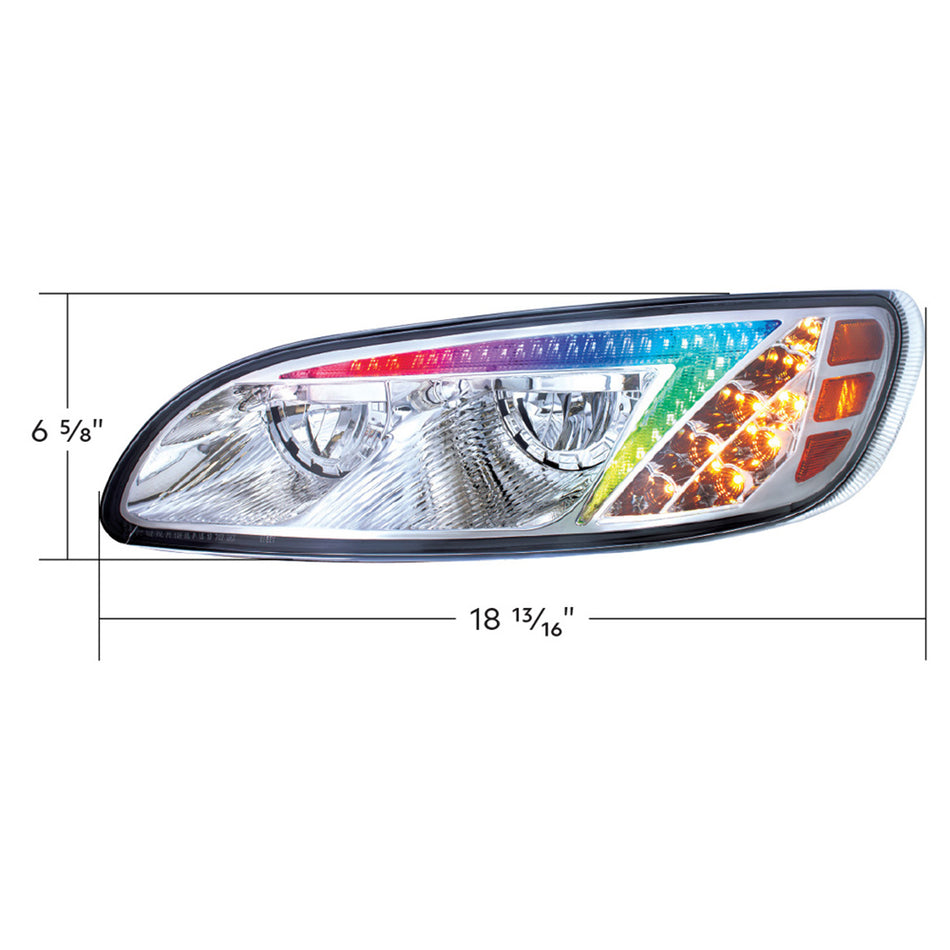 Chrome or Black LED Headlight With Color Changing Position Light Bar For Peterbilt 386 (2005-2015) & 387 (199-2010) (Driver or Passenger Side)