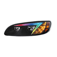 Chrome or Black LED Headlight With Color Changing Position Light Bar For Peterbilt 386 (2005-2015) & 387 (199-2010) (Driver or Passenger Side)