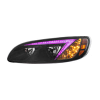 Chrome or Black LED Headlight With Color Changing Position Light Bar For Peterbilt 386 (2005-2015) & 387 (199-2010) (Driver or Passenger Side)