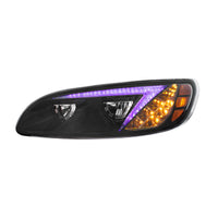 Chrome or Black LED Headlight With Color Changing Position Light Bar For Peterbilt 386 (2005-2015) & 387 (199-2010) (Driver or Passenger Side)
