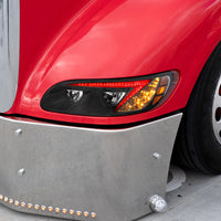 Chrome or Black LED Headlight With Color Changing Position Light Bar For Peterbilt 386 (2005-2015) & 387 (199-2010) (Driver or Passenger Side)