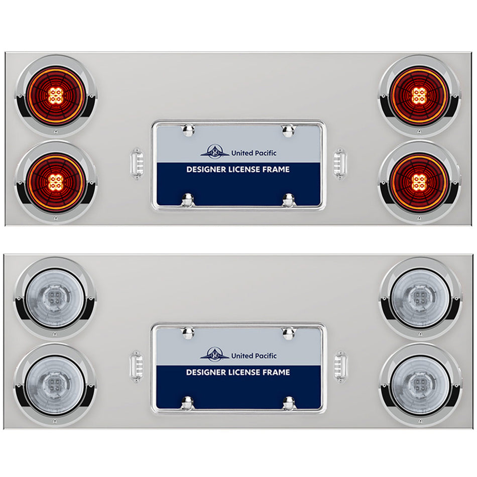 33-3/4" Stainless Rear Center Panel w/ 4 X 13 LED 4" Abyss Lights & Visors - Red LEDs (Red or Clear Lens)