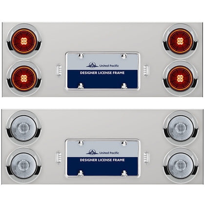 33-3/4" Stainless Rear Center Panel w/ 4 X 13 LED 4" Abyss Lights & Visors - Red LEDs (Red or Clear Lens)