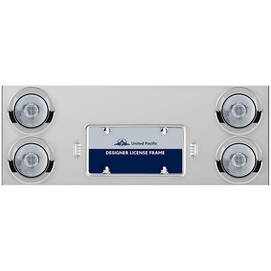 33-3/4" Stainless Rear Center Panel w/ 4 X 13 LED 4" Abyss Lights & Visors - Red LEDs (Red or Clear Lens)