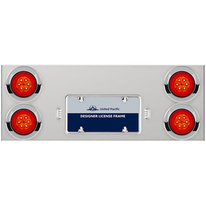 33-3/4" Stainless Rear Center Panel w/ 4 X 16 LED 4" Turbine Lights & Grommets or Visors - Red LEDs (Red Lens)