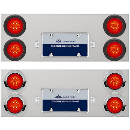 33-3/4" Stainless Rear Center Panel w/ 4 X 16 LED 4" Turbine Lights & Grommets or Visors - Red LEDs (Red Lens)