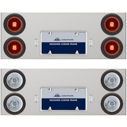 33-3/4" Stainless Rear Center Panel w/ 4 X 13 LED 4" Abyss Lights & Grommets - Red LEDs (Red or Clear Lens)