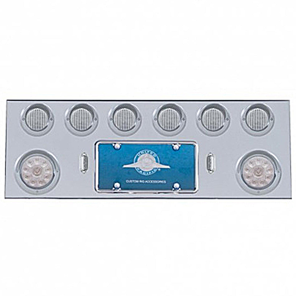 Stainless Steel Rear Center Panel w/ 2 X 10 LED 4" Lights & 6 X 13 LED 2-1/2" Lights & Visor - Red LEDs (Red or Clear Lens)