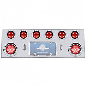 Stainless Steel Rear Center Panel w/ 2 X 7 LED 4" Reflector Light & 6 X 13 LED 2-1/2" Light & Visor - Red LEDs (Red or Clear Lens)