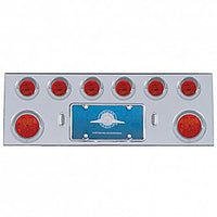 Stainless Steel Rear Center Panel w/ 2 X 7 LED 4" Reflector Light & 6 X 13 LED 2-1/2" Light & Visor - Red LEDs (Red or Clear Lens)
