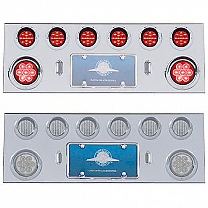 Stainless Steel Rear Center Panel w/ 2 X 7 LED 4" Reflector Light & 6 X 13 LED 2-1/2" Light & Visor - Red LEDs (Red or Clear Lens)
