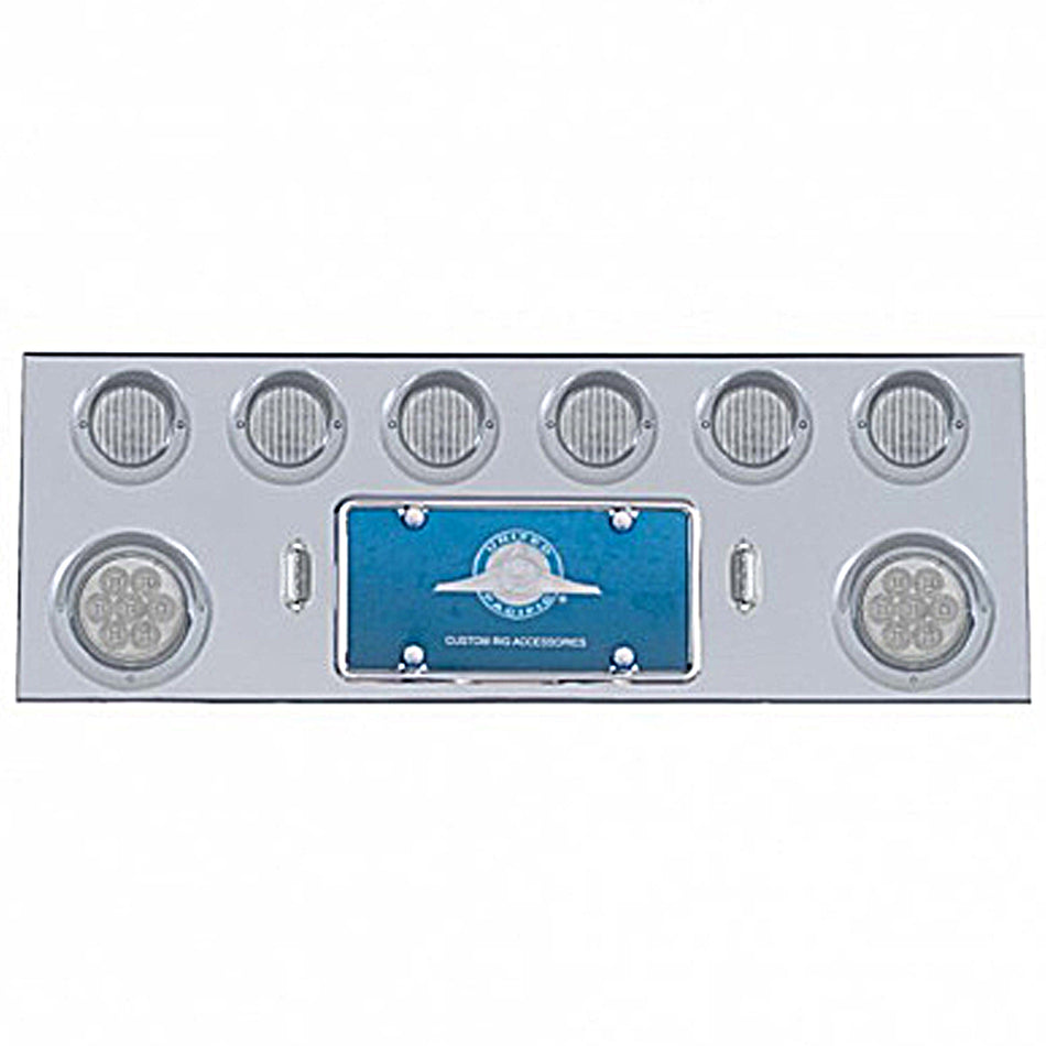 Stainless Steel Rear Center Panel w/ 2 X 7 LED 4" Reflector Light & 6 X 13 LED 2-1/2" Light & Visor - Red LEDs (Red or Clear Lens)