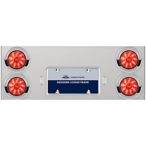33-3/4" Stainless Rear Center Panel w/ 4 X 10 LED 4" Lights & Visors - Red LEDs (Red or Clear Lens)