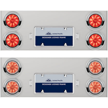 33-3/4" Stainless Rear Center Panel w/ 4 X 10 LED 4" Lights & Visors - Red LEDs (Red or Clear Lens)