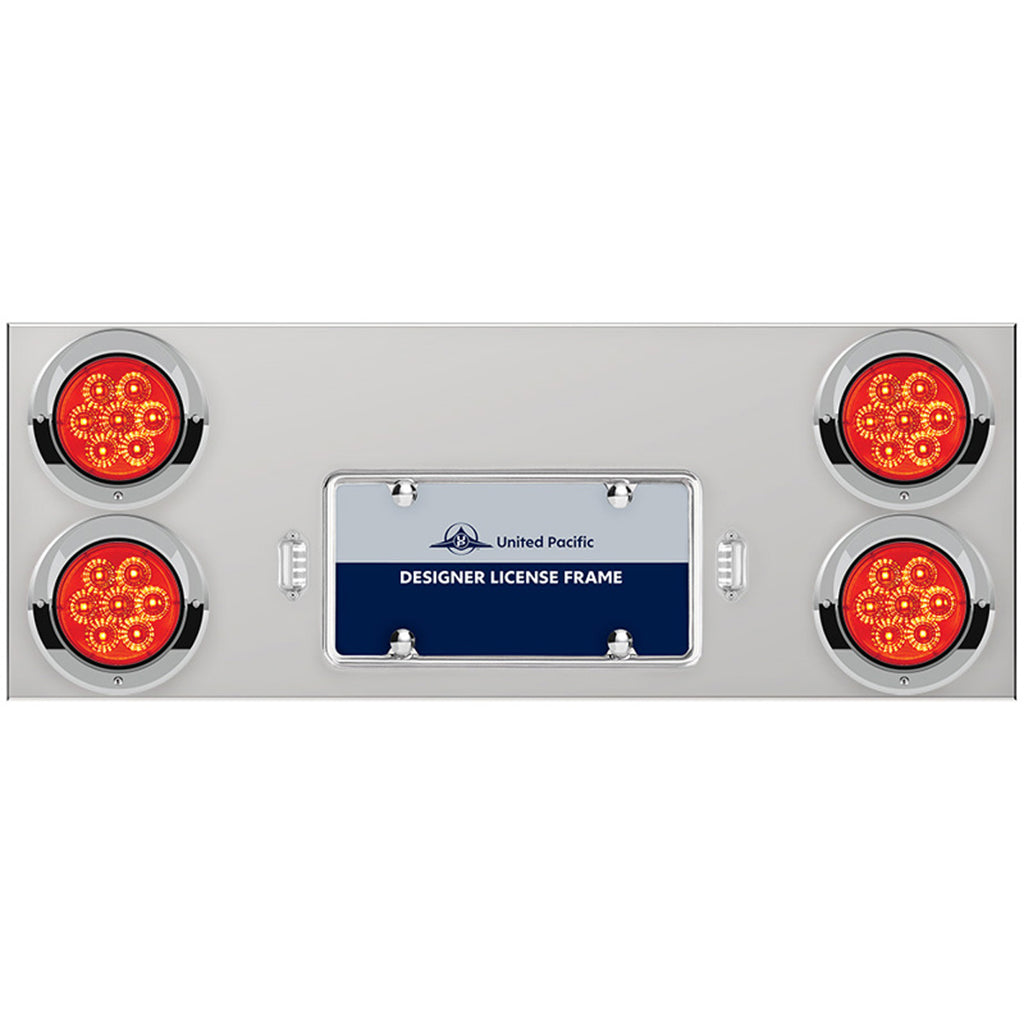 33-3/4" Stainless Rear Center Panel w/ 4 X 7 LED 4" Reflector Lights & Visors - Red LEDs (Red or Clear Lens)