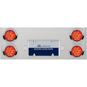33-3/4" Stainless Rear Center Panel w/ 4 X 7 LED 4" Reflector Lights & Visors - Red LEDs (Red or Clear Lens)