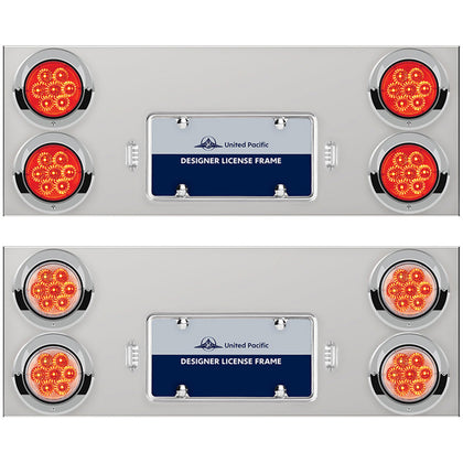 33-3/4" Stainless Rear Center Panel w/ 4 X 7 LED 4" Reflector Lights & Visors - Red LEDs (Red or Clear Lens)
