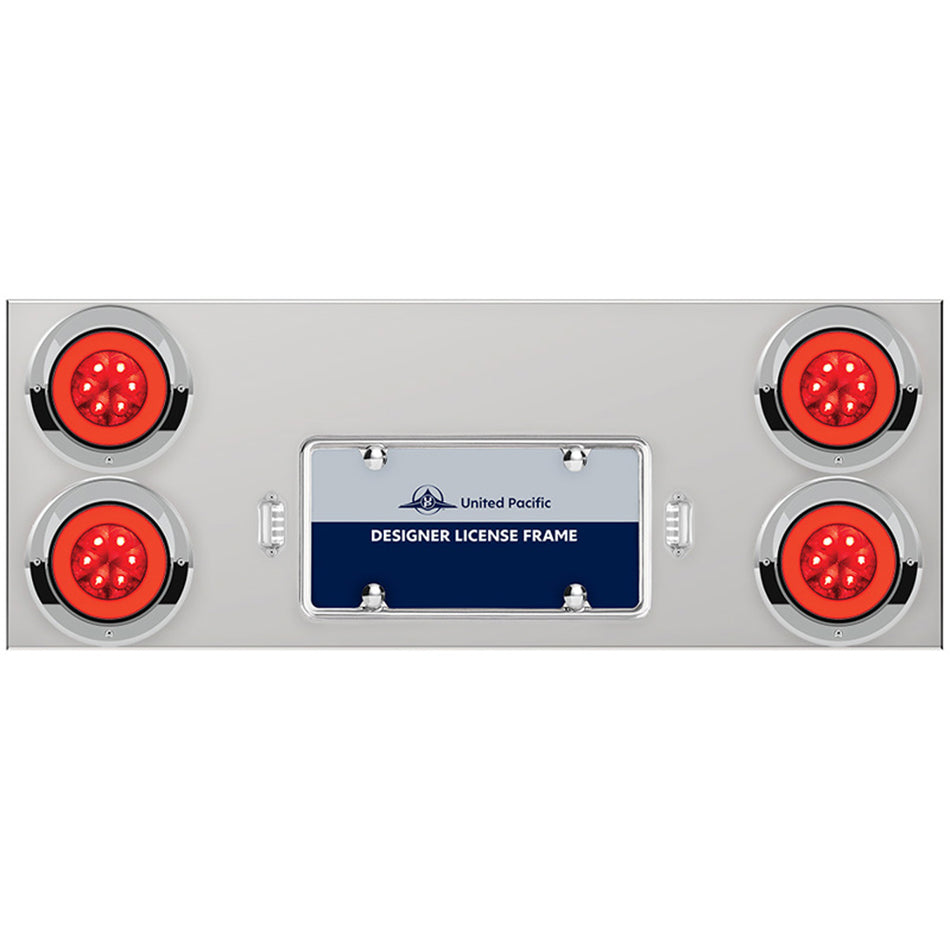 33-3/4" Stainless Rear Center Panel w/ 4 x 21 LED 4" GloLight & Visors - Red LEDs (Red or Clear Lens)