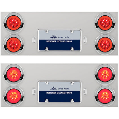 33-3/4" Stainless Rear Center Panel w/ 4 x 21 LED 4" GloLight & Visors - Red LEDs (Red or Clear Lens)