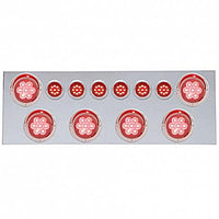 Stainless Steel Rear Center Panel w/ 6 X 7 LED 4" Reflector Lights & 6 X 9 LED 2" Lights & Visors - Red LEDs (Red or Clear Lens)