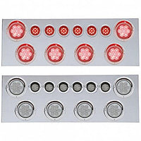 Stainless Steel Rear Center Panel w/ 6 X 7 LED 4" Reflector Lights & 6 X 9 LED 2" Lights & Visors - Red LEDs (Red or Clear Lens)