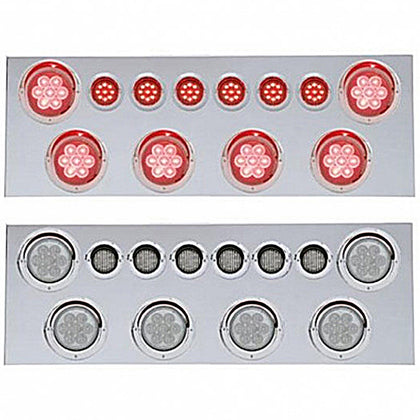 Stainless Steel Rear Center Panel w/ 6 X 7 LED 4" Reflector Lights & 6 X 9 LED 2" Lights & Visors - Red LEDs (Red or Clear Lens)
