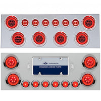 Stainless Steel Rear Center Panel w/ 6 X 21 LED 4" GloLight &  6 X 6 or 6 X 9 LED 2" GloLight & Visor - Red LEDs & Lens